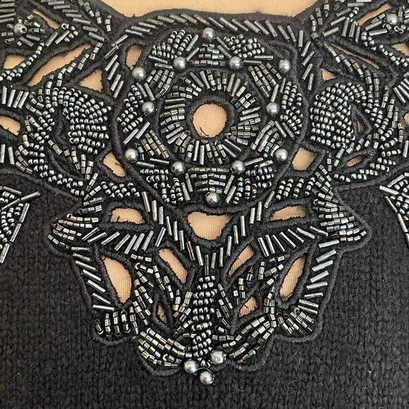 I.B. Diffusion VTG Silk Angora Lambswool Black Beaded Sweater Size L Glam Goth - Picture 6 of 10
